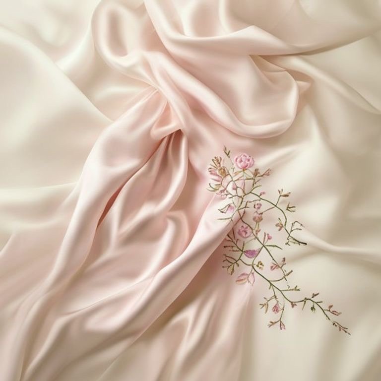 Rosevine Embroidered Satin — Blush (per metre)